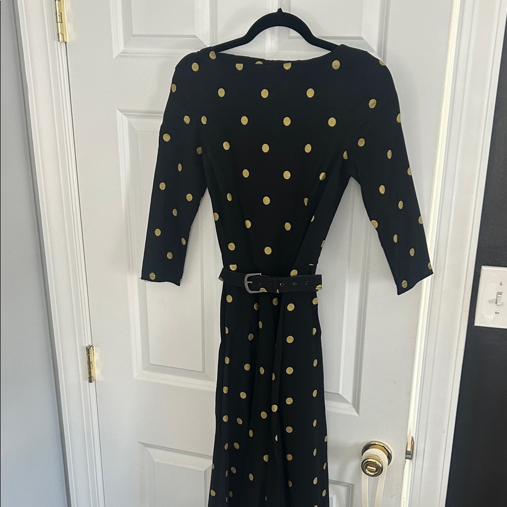 Unique Vintage Black Dress with Gold Polka Dots